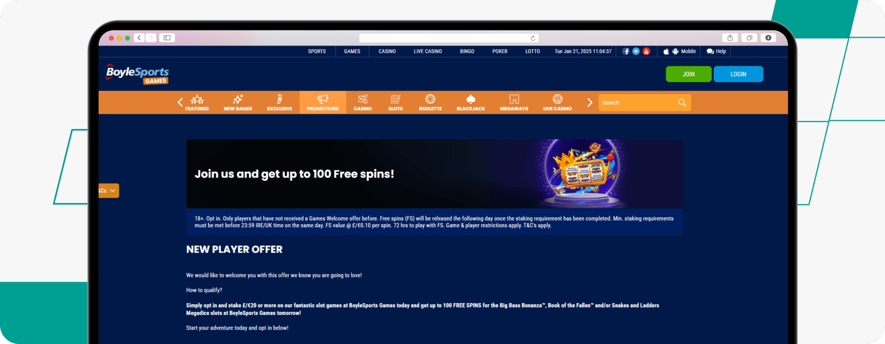 A screenshot of boylesports casino offer