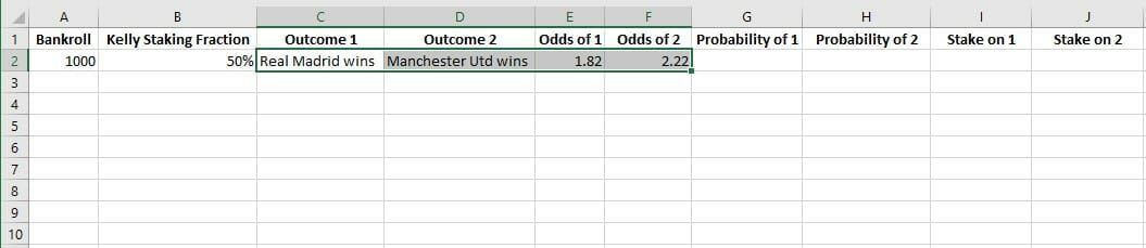 Kelly Criterion Calculator in Excel Step 3