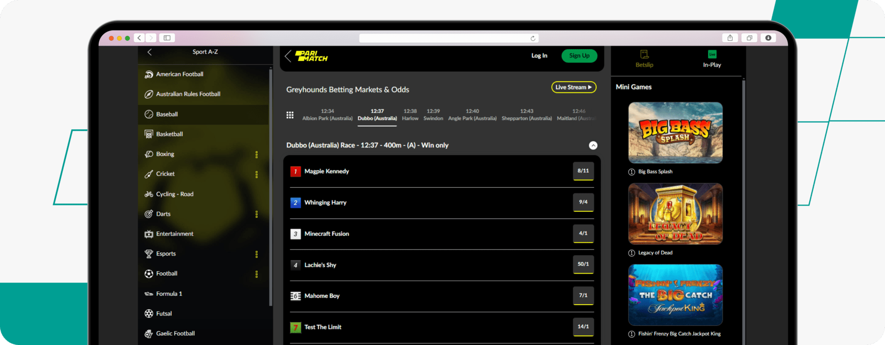 Parimatch Greyhound Betting desktop screenshot