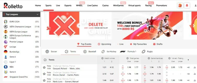 Rolletto sports betting screenshot