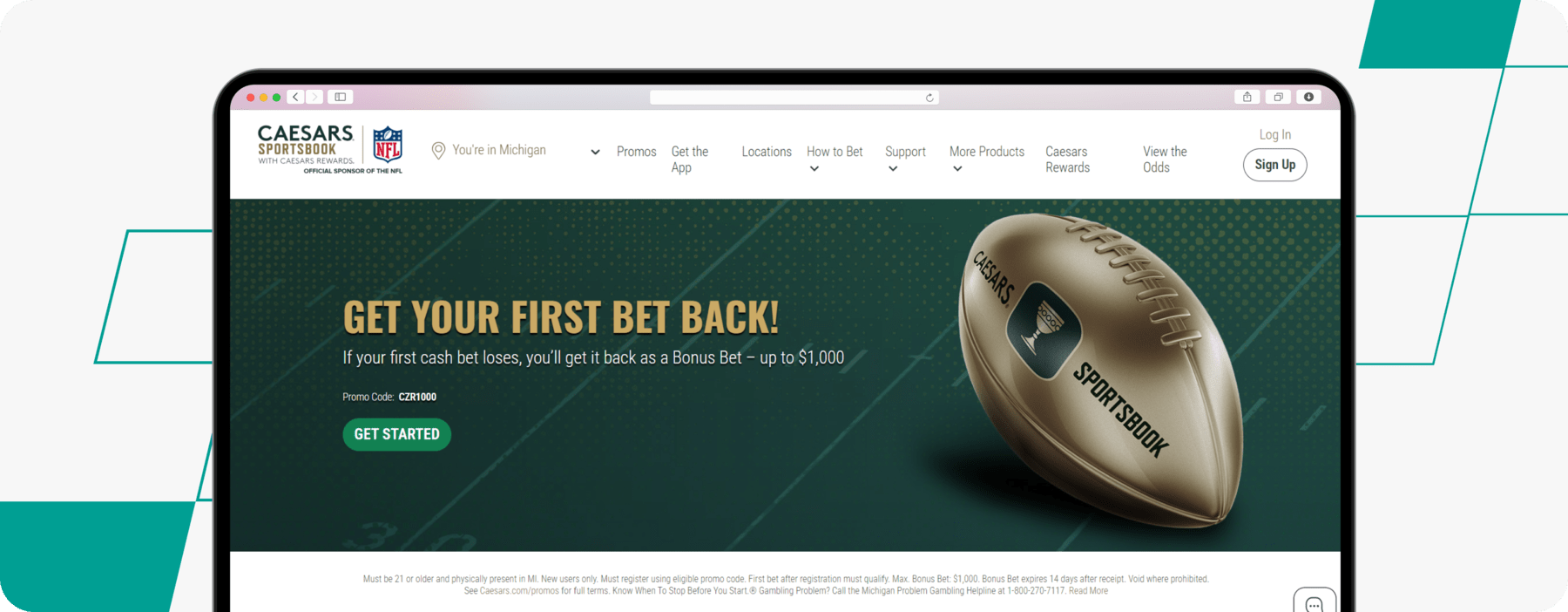 Screenshot of Caesars Get Your First Bet Back Promo Page.