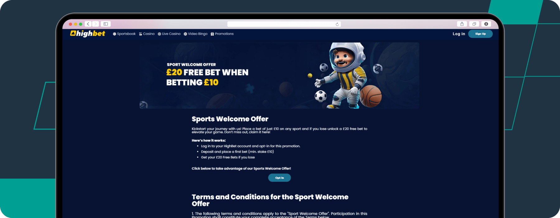 screenshot of highbet sports welcome offer