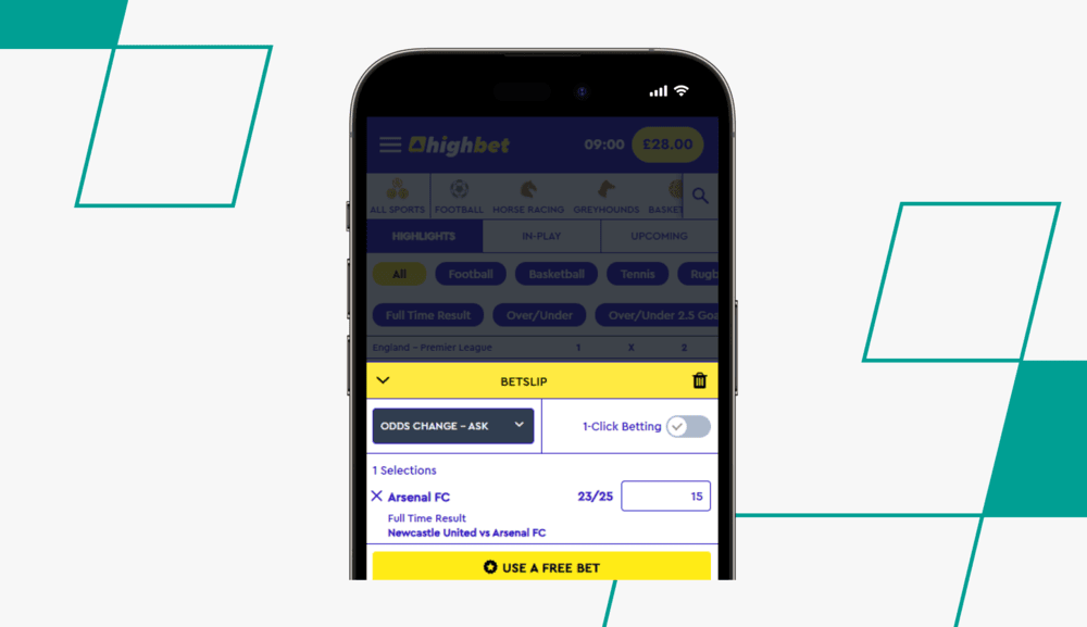 screenshot of highbet use a free bet option